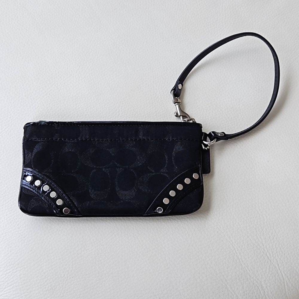 Coach Black Canvas & Patent Leather Wristlet